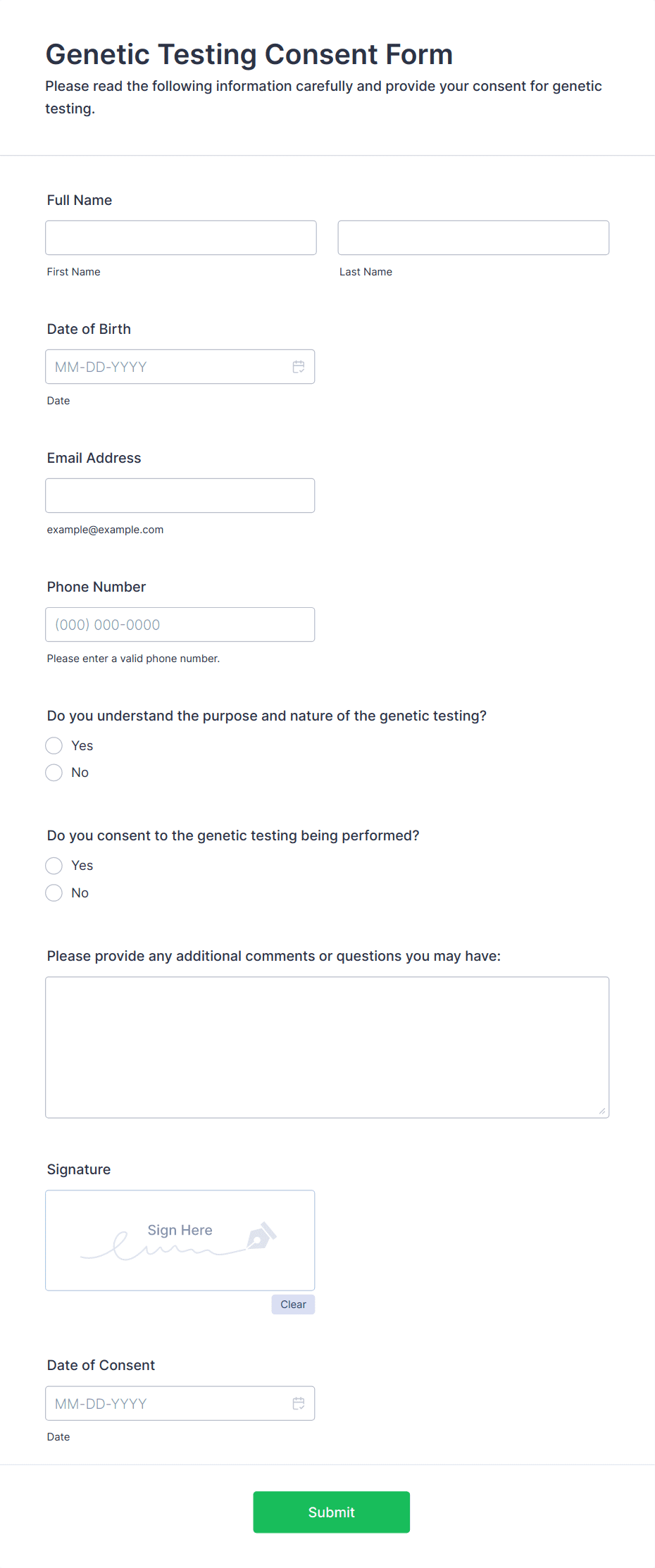 Genetic Testing Consent Form Template | Jotform