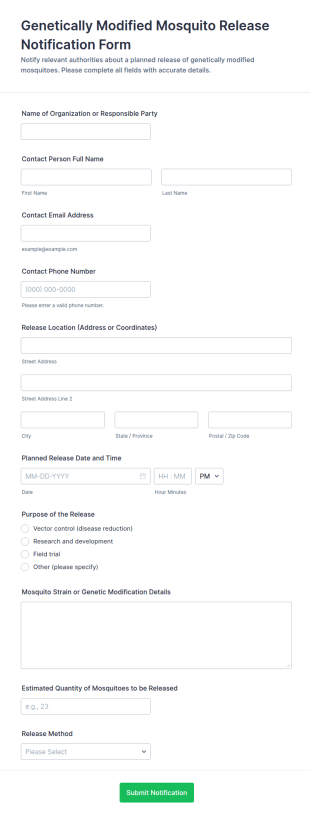 Genetically Modified Mosquito Release Notification Form Template