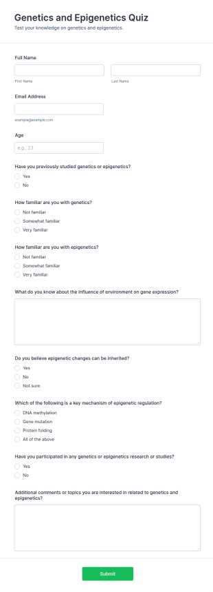 Genetics And Epigenetics Quiz Form Template