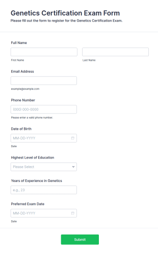 Genetics Certification Exam Form Template