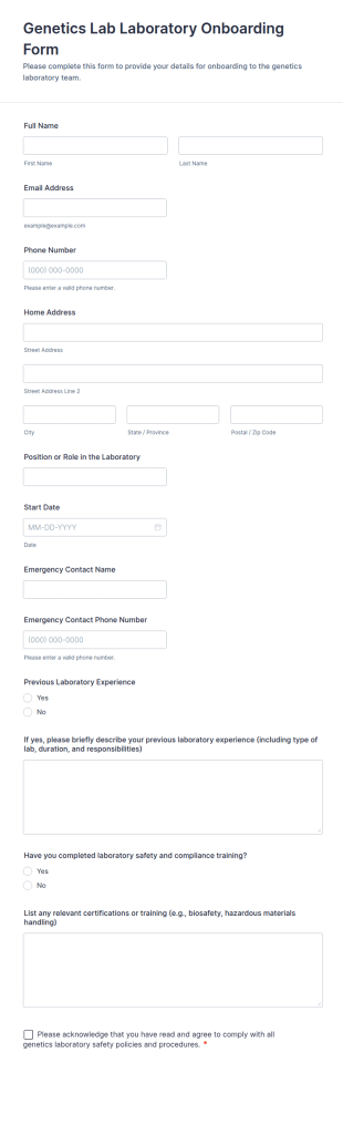 Genetics Lab Laboratory Onboarding Form Template