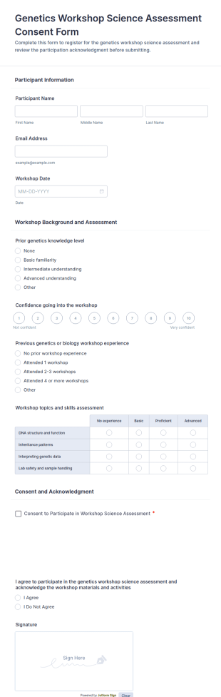 Genetics Workshop Science Assessment Consent Form Template