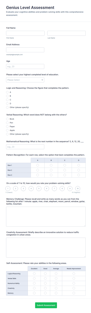 Genius Level Assessment Form Template
