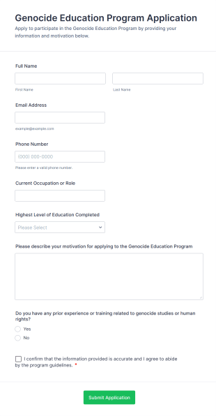 Genocide Education Program Application Form Template