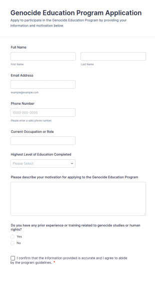 Genocide Education Program Application Form Template