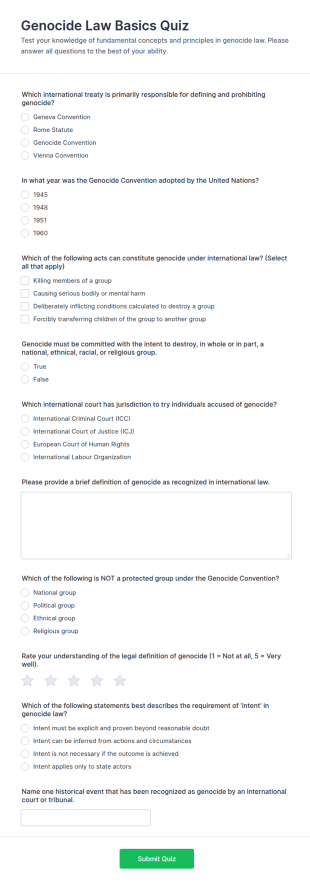 Genocide Law Basics Quiz Form Template