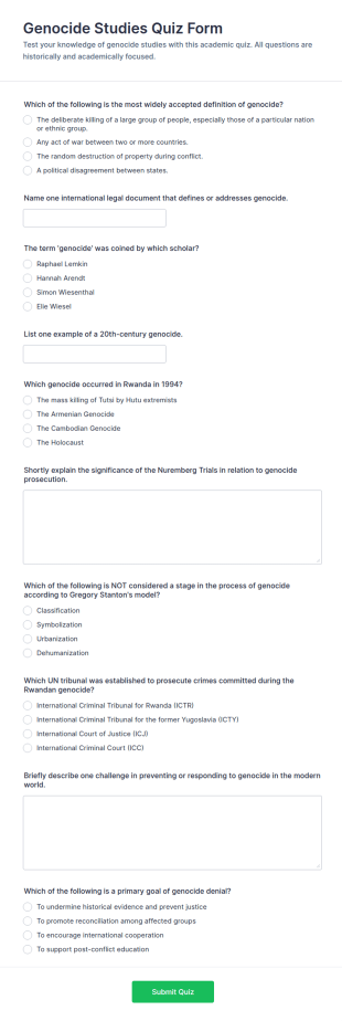 Genocide Studies Quiz Form Template