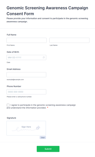 Genomic Screening Awareness Campaign Consent Form Template