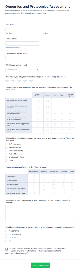Genomics And Proteomics Assessment Form Template