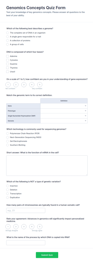 Genomics Concepts Quiz Form Template