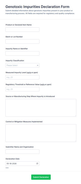 Genotoxic Impurities Declaration Form Template