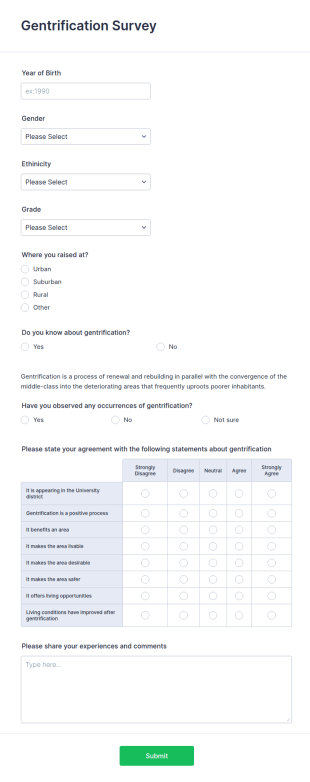Gentrification Survey Form Template