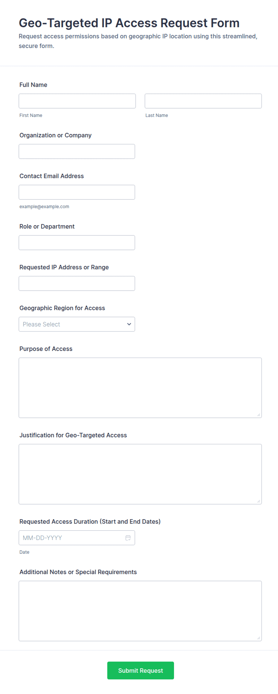 Geo-Targeted IP Access Request Form Template | Jotform