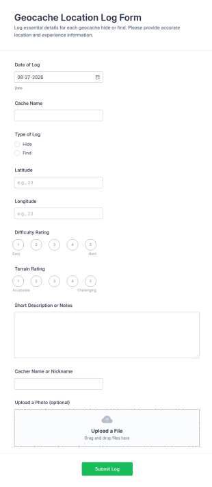 Geocache Location Log Form Template