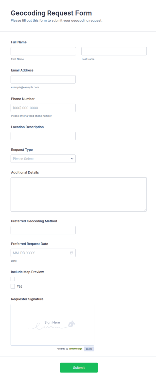 Geocoding Request Form Template