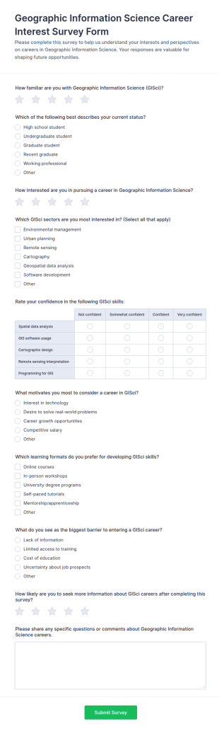 Geographic Information Science Career Interest Survey Form Template