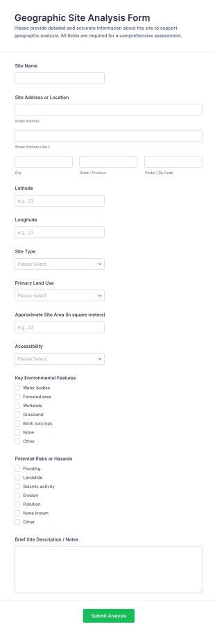 Geographic Site Analysis Form Template