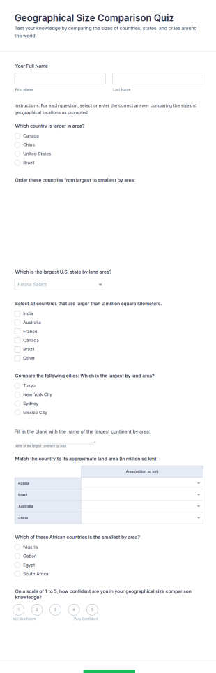 Geographical Size Comparison Quiz Form Template