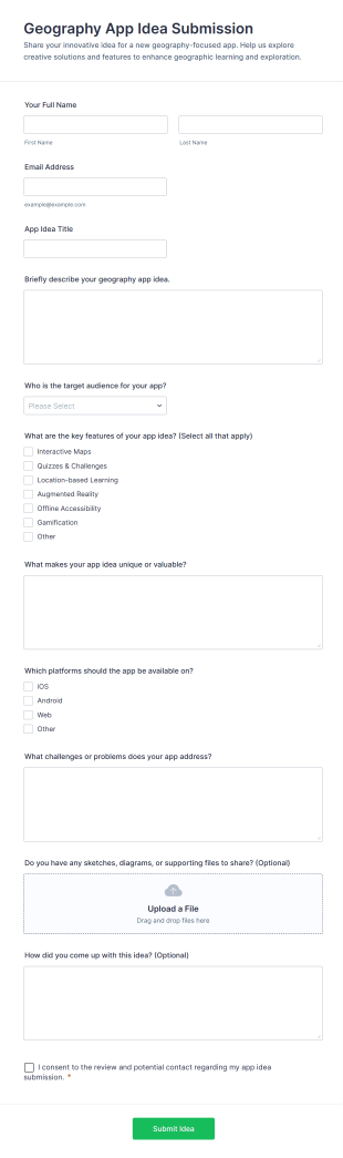 Geography App Idea Submission Form Template