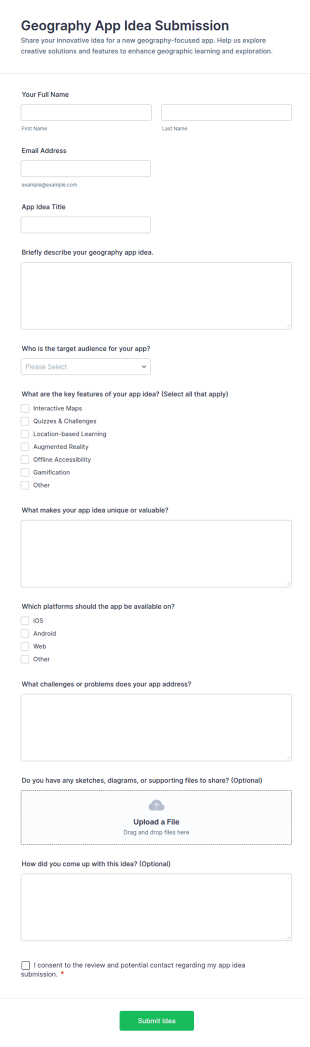 Geography App Idea Submission Form Template