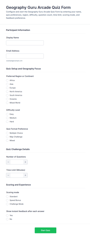 Geography Guru Arcade Quiz Form Template