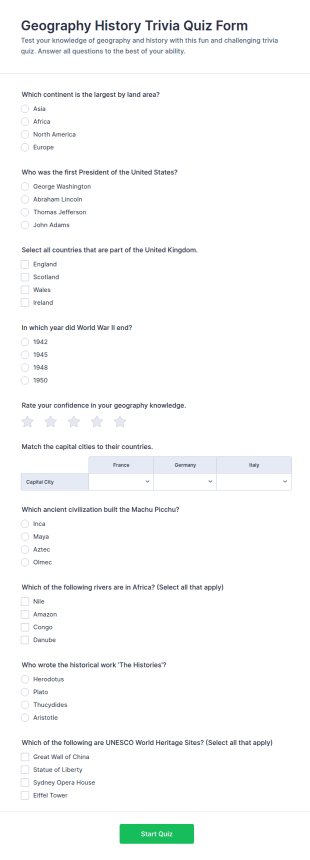 Geography History Trivia Quiz Form Template