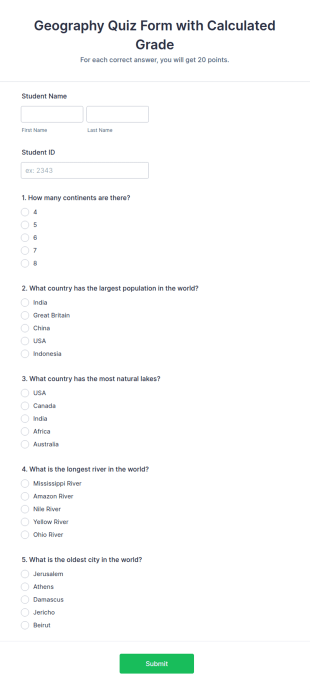Geography Quiz Form Template