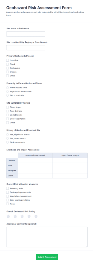 Geohazard Risk Assessment Questionnaire Form Template