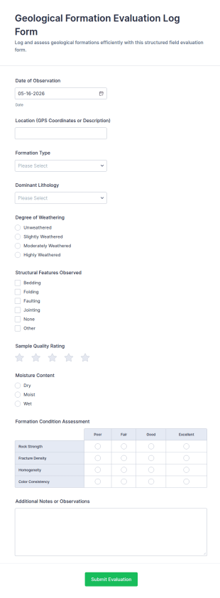 Geological Formation Evaluation Log Form Template