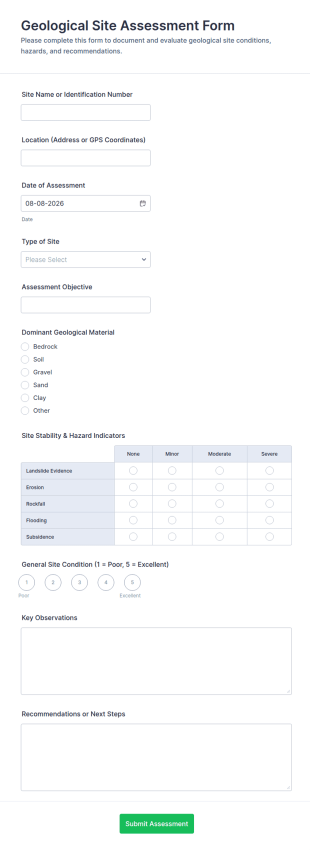 Geological Site Assessment Form Template