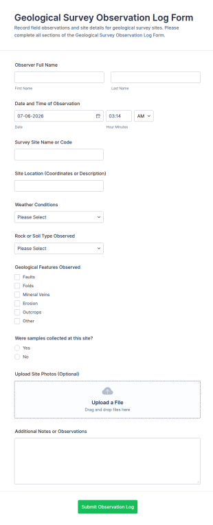 Geological Survey Observation Log Form Template