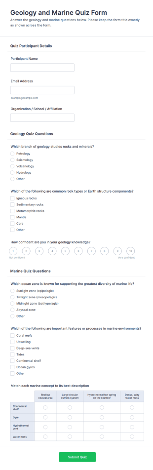 Geology And Marine Quiz Form Template