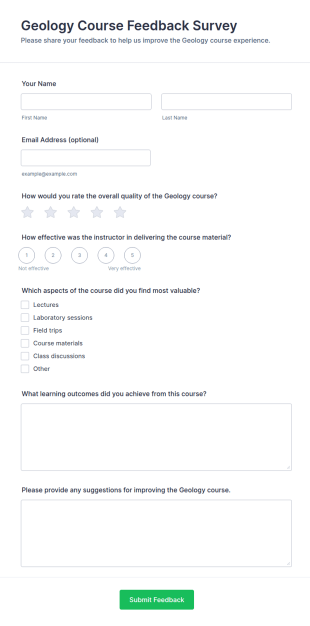 Geology Course Feedback Survey Form Template