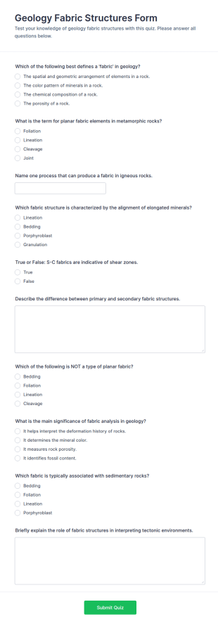 Geology Fabric Structures Quiz Form Template