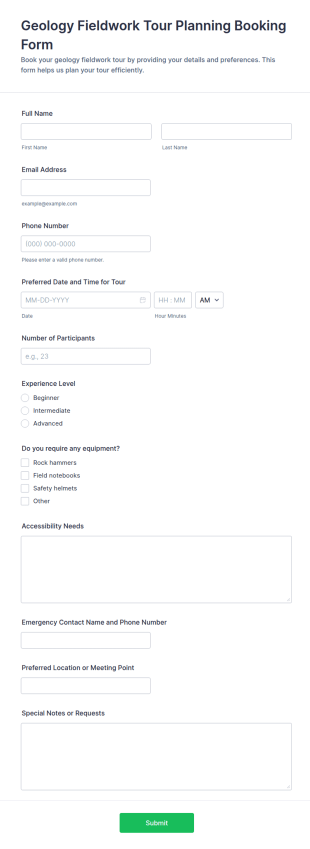 Geology Fieldwork Tour Planning Booking Form Template