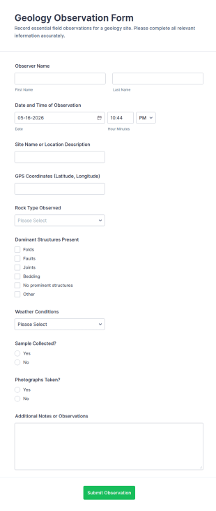 Geology Observation Form Template