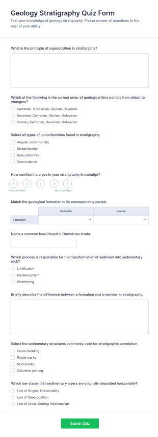 Geology Stratigraphy Quiz Form Template