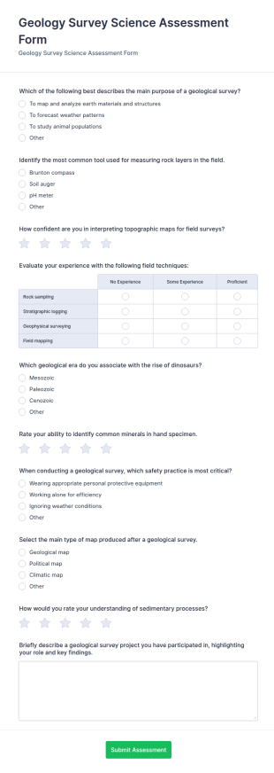 Geology Survey Science Assessment Form Template