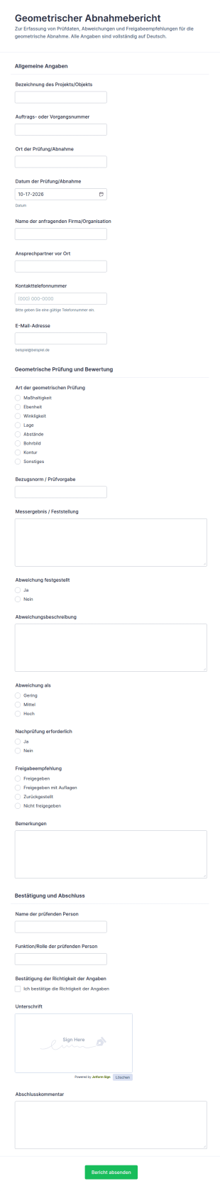 Geometrischer Abnahmebericht Form