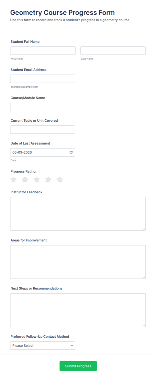 Geometry Course Progress Form Template