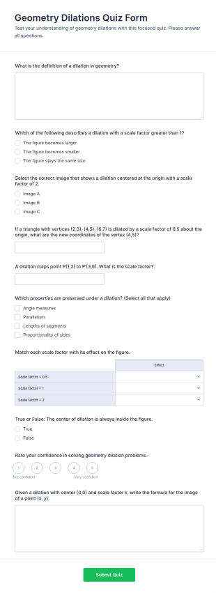 Geometry Dilations Quiz Form Template