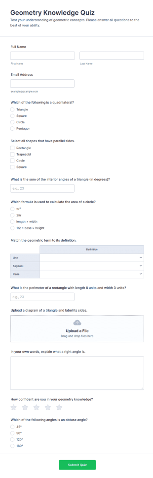 Geometry Knowledge Quiz Form Template
