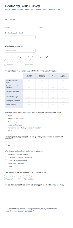 Geometry Skills Survey Form Template