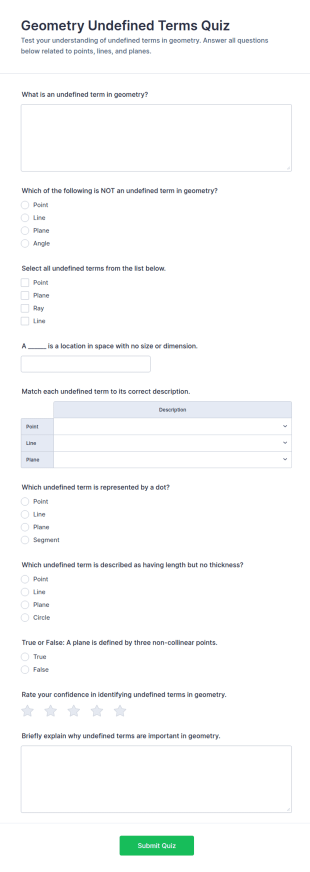 Geometry Undefined Terms Quiz Form Template