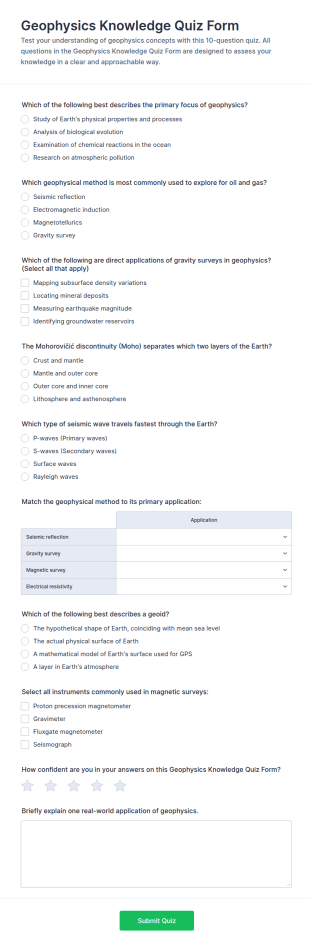 Geophysics Knowledge Quiz Form Template