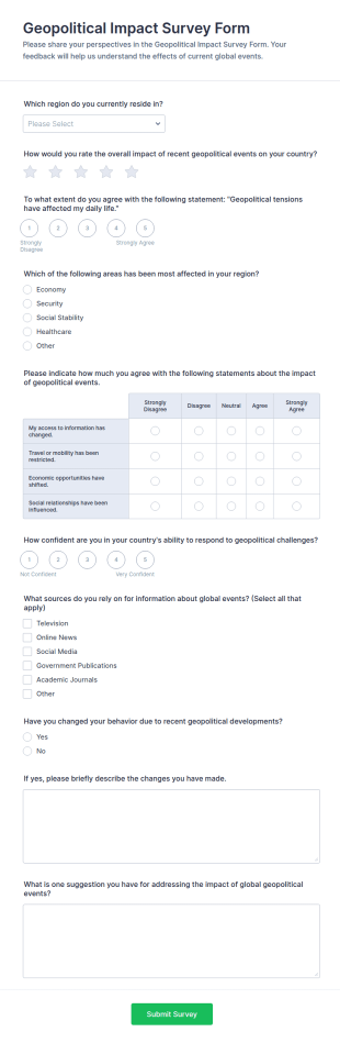 Geopolitical Impact Survey Form Template