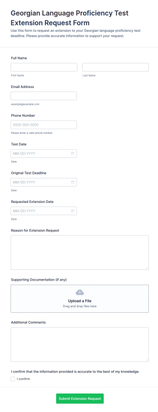 Georgian Language Proficiency Test Extension Request Form Template