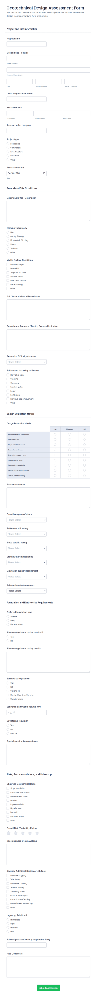 Geotechnical Design Assessment Form Template