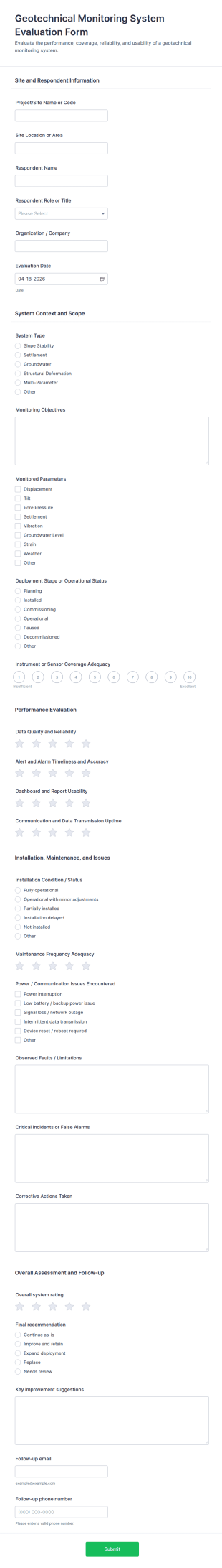 Geotechnical Monitoring System Evaluation Form Template