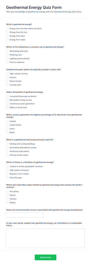 Geothermal Energy Quiz Form Template